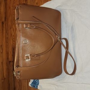 Tory Burch Desert Spice Double Zipper Robinson Tote Satchel with Crossbody Strap
